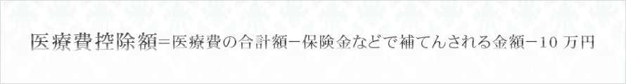 医療費控除額＝医療費の合計額－保険金などで補てんされる金額－10万円